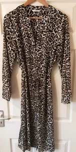 Animal Print V Neck Shirt Dress With Henley Collar And Waist Tie Size 14 - Picture 1 of 5