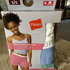 4pk Womens Hanes Premium Boyfriend Cotton Stretch Mid thigh Briefs underwear 5/S - Picture 1 of 4