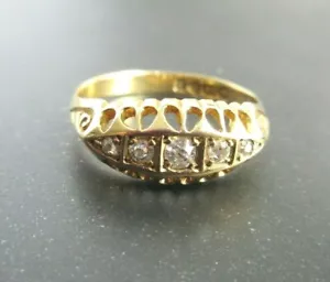 ANTIQUE EDWARDIAN ART NOUVEAU 18ct GOLD & DIAMOND RING METALWORK SIZE UK O 1/2 - Picture 1 of 12