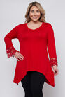 Womens Plus Size Red Tunic Top 2XL Lace Accent Sleeves 