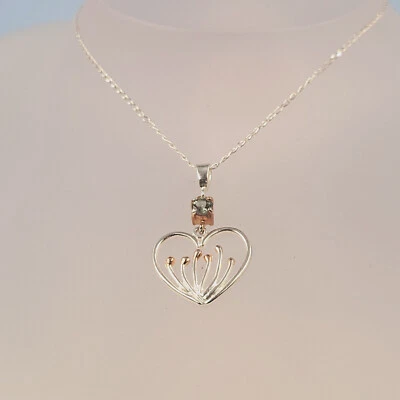 Tourmaline Heart Necklace, Green/Blue Tourmaline, Heart Design, Rose Gold Accent - Image 1 of 4