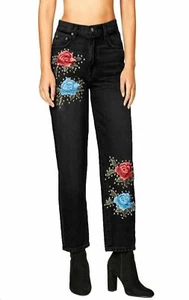 Carmar Black High Rise Rose Embroidered Studded Denim Jeans Sz 26 $468 EUC - Picture 1 of 12