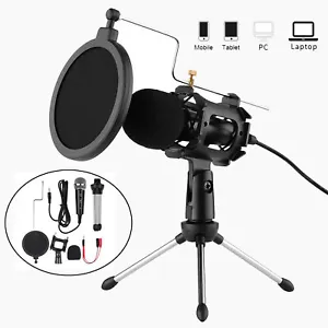 Condenser Microphone Mic Kit Broadcasting Studio Recording for PC Laptop S0E1 - Picture 1 of 12