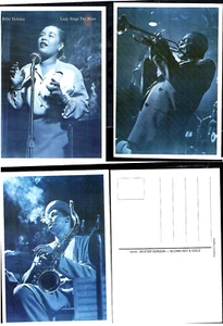Carte Postale ♫ LOT 3x JAZZ :DEXTER GORDON, BILLIE HOLIDAY ♫♫ Laminated Postcard - Picture 1 of 1
