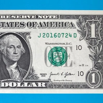 2016 July 24 (J 20160724 D) BIRTHDAY Note $1 One Dollar Bill *UNC* - Image 1 of 4