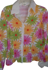 NARA CAMICIE Floral Boho Top Zip Front Long Sleeve semi sheer retro Blouse Sz V - Picture 1 of 4