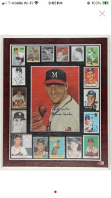 Warren Spahn Signed 18x22 Custom Card Display Inscribed "Best Wishes" (Beckett) - Image 1 of 2