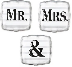 Mr & (and) Mrs Silver and Black Square Wedding Foil Balloons Helium or Air Fill - Picture 1 of 9