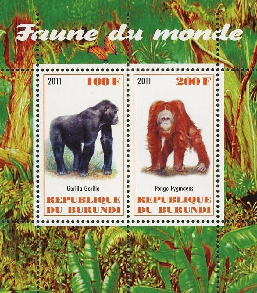 Gorilla Gorilla Stamp Pongo Pygmaeus Wild Animal Souvenir Sheet of 2 Stamps MNH - Image 1 of 4