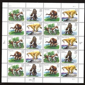USA - 20er Bogen - SC #3077-80 - Urzeittiere - postfrisch - Bild 1 von 1