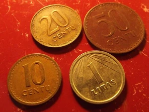 SET 4 coins Lietuva Lithuania 1991 Litas 50 20 10 centai KM# 91 coin - Picture 1 of 5