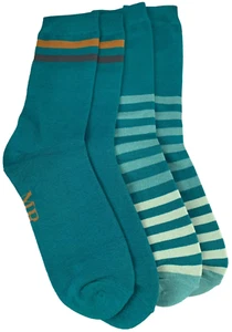 Mens Striped Socks Teal Green 2 Pair Multi Pack Stripes Stripy Bamboo Cotton - Picture 1 of 6