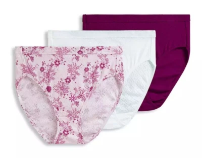 Jockey 3-Pack Elance French Cut 1541 Breathe 100% Cotton 10/3XL Berry/White NIP - Image 1 of 3