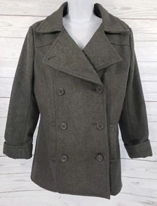 Yoki Large Peacoat Gray Heavy Wool Blend Lined Collared Winter Jacket Coat - Picture 1 of 9