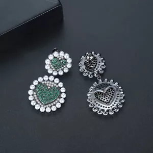 Blume Liebe Ohrring Kupfer Intarsien Zirkon Perle Anhänger Damen vergoldet Schmuck - Bild 1 von 6