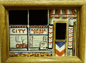 5 x 7 Pintura Original de Crílico de Agua de Pat Wiles Enmarcada Ciudad Barbería - Imagen 1 de 1
