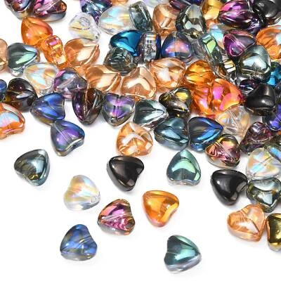 100x Glass AB Color Crystal Heart Bead for Bracelet Making Jewelry DIY Craft - Image 1 of 4