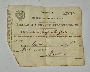 Amazingly Rare! Australian Certificate Of Victorian School Education From 1875 - Picture 1 of 3
