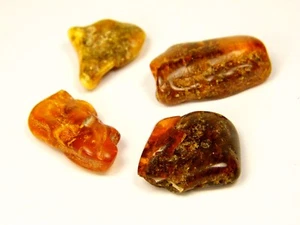 Lot of 4 Baltic Amber Stones 13gr. Brown Green Yellow Natural Genuine 0982 - Picture 1 of 17