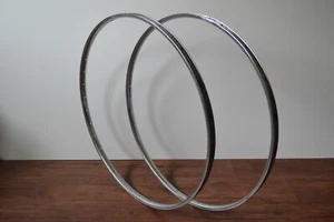 Vintage Pair Rigida Chromage Superchromix 27" x 1 1/4" Steel Wheel Rims 36 Holes - Picture 1 of 23