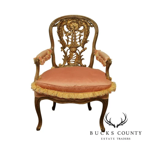 Antique French Louis XV, Rococo Carved Gilt Wood Armchair Cover