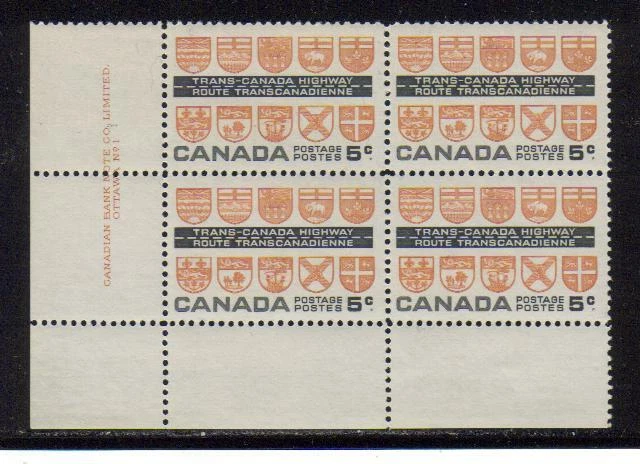 1962 Canada SC# 400 LL Trans-Canada Highway Plate # 1 Plate Block M-NH Lot# 1957 - Image 1 of 1