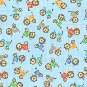 Nursery Fabric | Blank Oink Moo Cock-a-doodle-doo Tractor Toss Blue YARD - Picture 1 of 1