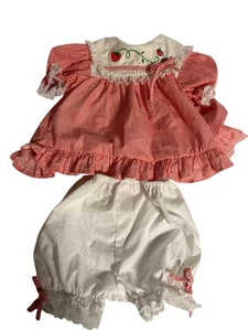 Vintage Baby Girl Red Strawberry Checkered Dress Bloomers 6-9 Months - Picture 1 of 3