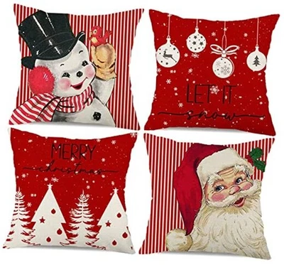 Red Christmas Decorations Pillow Covers 18x18 Set of 4 Red Stripes Santa  - Image 1 of 4