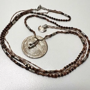 Chan Luu Double Strand Pendant Necklace Copper Tiger’s Eye Silver Tone 30” - Picture 1 of 8