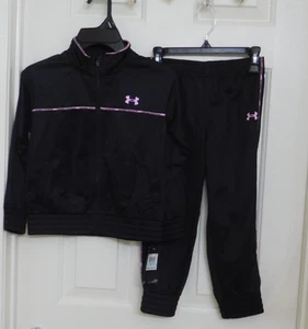 NWT 2pc Under Armour Black Zip Front Coat Purple Trim & Pants Set sz 4 5 or 6 - Picture 1 of 1