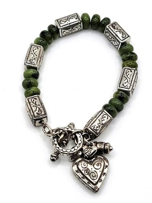 Pulsera con cuentas de jadeíta verde BRIGHTON, corazón, palanca Foto 1 de 4
