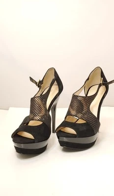 PELLE MODA,"JACEY"BLACK KID SUADE/METALLIC PYTHON EMBOSS,WOMENS 7in  - Image 1 of 4