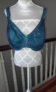Sujetador moderno de encaje azul marino y turquesa en muy buena condición Cacique para mujer talla 40DDD A/O UL FC - Imagen 1 de 18