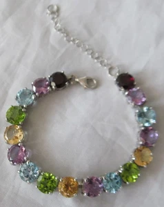 Genuine 8 mm Multi Gemstone Tennis Bracelet 925 Sterling  Adjustable 6.5" - 8.5 - Picture 1 of 6