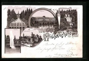 Lithographie Kassel-Wilhelmshöhe, Löwenburg, Schloss, Fontaine 1896  - Picture 1 of 2
