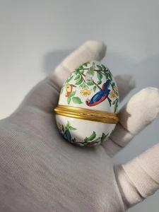 Bilston & Battersea Halcyon Days Enamel Egg-Shaped Trinket Box w/ Bird Parrots - Picture 1 of 10