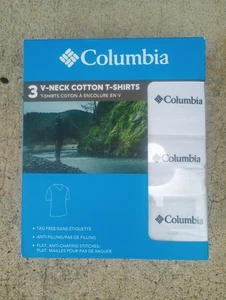 Columbia Herren 3er Pack T-Shirts Weiß V-Ausschnitt Kurzarm Baumwolle Gr. Small S/P Neu  - Bild 1 von 3