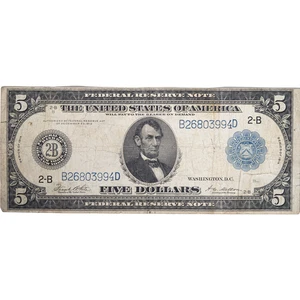 1914 $5 Federal Reserve Note New York NY - Picture 1 of 2