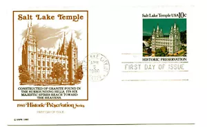 UX83 10c Mormón, Templo de Salt Lake, Preservación Histórica, Fleetwood, FDC - Imagen 1 de 2