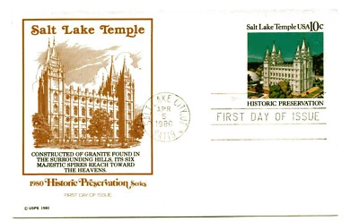UX83 10c Mormon, Salt Lake Temple, Historic Preservation, Fleetwood, FDC - Image 1 of 2