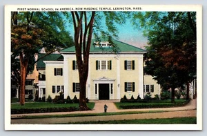 Postcard First Normal School in America, Now Masonic Temple, Lexington, MA - Picture 1 of 2