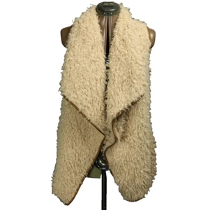 IJOAH Faux Fur Sherpa Fleece Open Front Sleeveless Jacket Vest Beige S/M - Picture 1 of 17