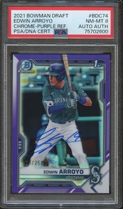 2021 Bowman Chrome Draft Edwin Arroyo Purple Refractor Auto /250 PSA 8 NM-MT