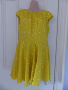 Gorgeous Boden UK14P fit and flare bright yellow dress, white dots, knee length - Picture 1 of 18