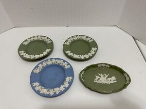 Wedgewood Jasperware ashtray & trinket tray set of 4. Blue and Green