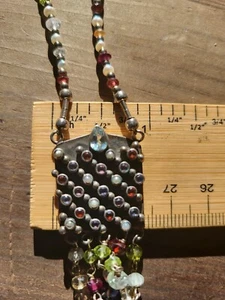 Multi Gemstone Statement Necklace Sterling Silver Handmade Art Deco Jewelry 25.3 - Picture 1 of 11