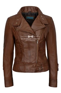 Chaqueta Rock Cuero Napa Suave Estilo Motociclista Castaño Clásico Damas Supermodel - Imagen 1 de 7