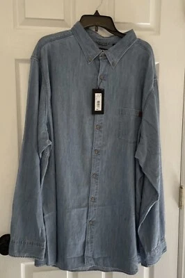 Solaris Mens Chambray Shirt Long Sleeve Button Up Size 4XT Light Blue Denim - Image 1 of 4