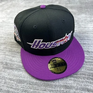 Houston Astros Hat Cap Mens Fitted 7 5/8 New Era Black Purple Side Patch - Picture 1 of 6